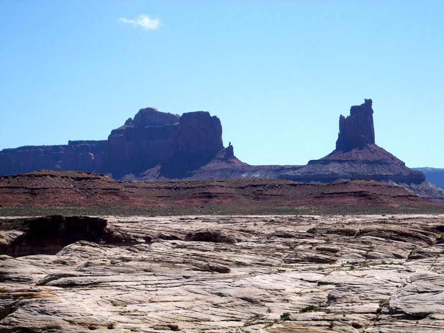 Red and white rocks beneath Candlestick Tower