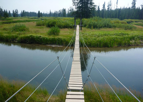 Suspension bridge over a deep section of Boundary Creek